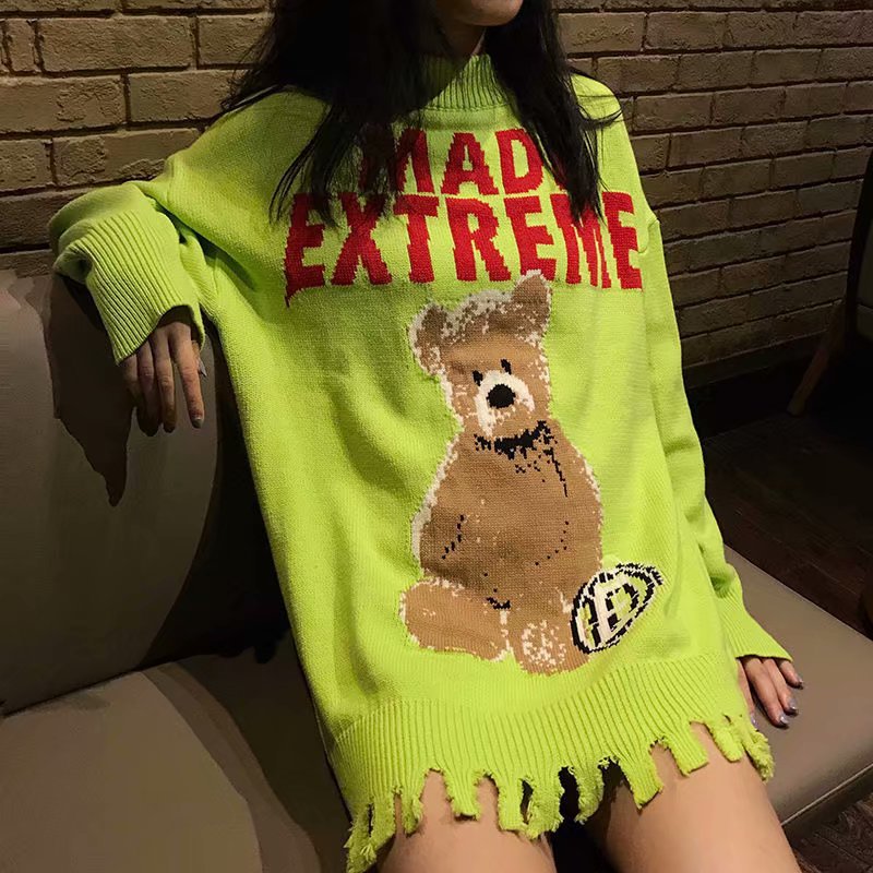Letter Bear Loose Men And Women Couple Knit Sweater