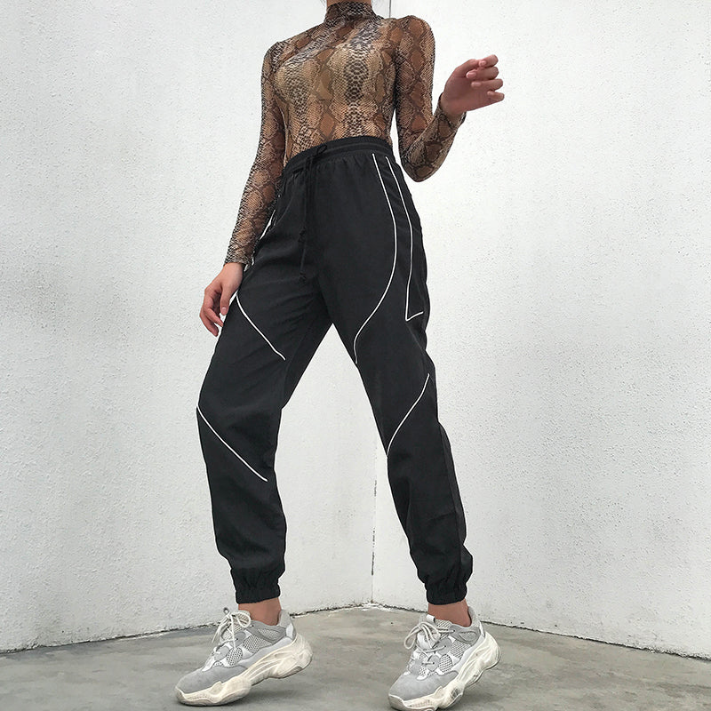 Fashion Reflective Strip Drawstring Sweatpants