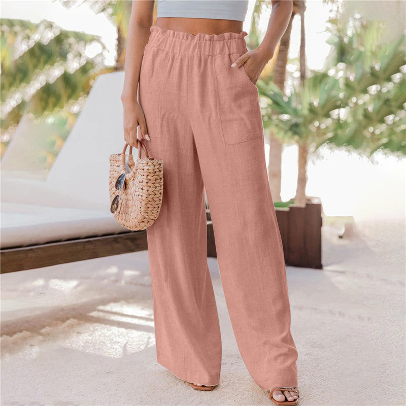 Casual Fashion Ruffled Patch Pocket Wide Leg Pants