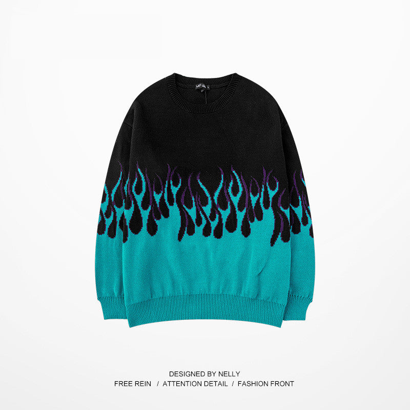 Printed Flame Loose Knit Sweater