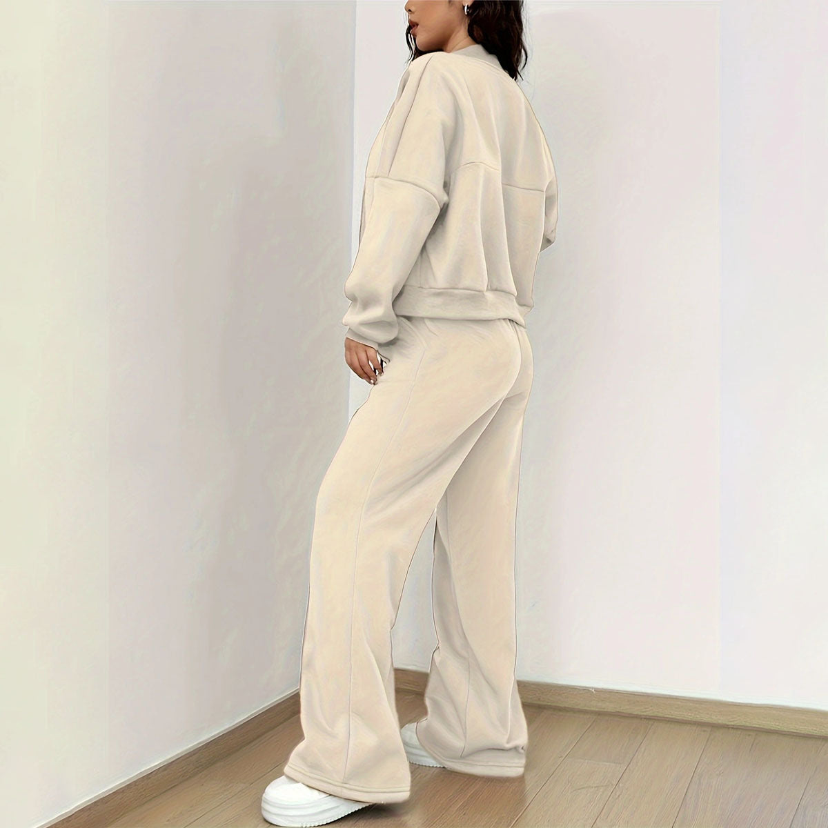 Casual Sports Suit Cardigan Sweater Wide Leg Sweatpants