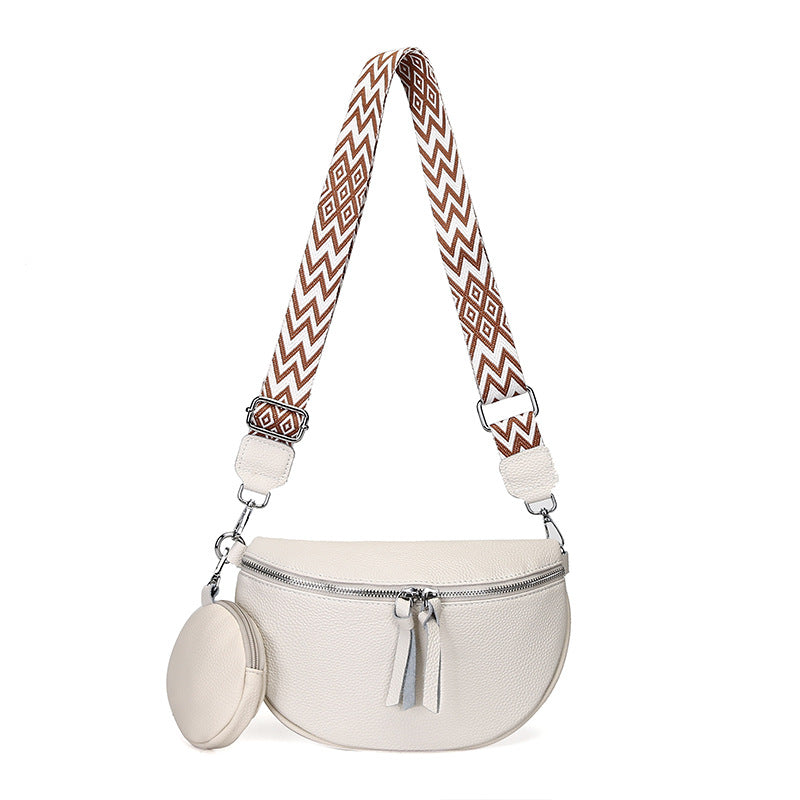 Crossbody Bag - Solid Color Genuine Leather