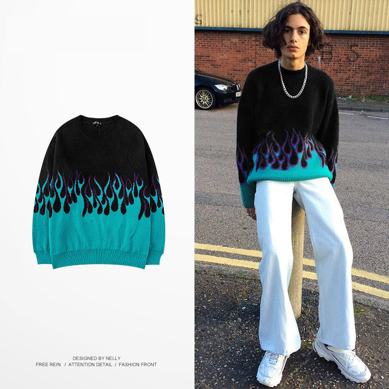 Printed Flame Loose Knit Sweater