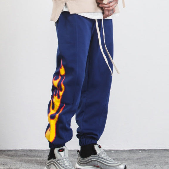 Hop Pants Flame Print Women Men Red Black Blue Joggers Pants Skateboard Sweatpants