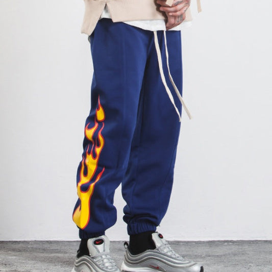 Hop Pants Flame Print Women Men Red Black Blue Joggers Pants Skateboard Sweatpants