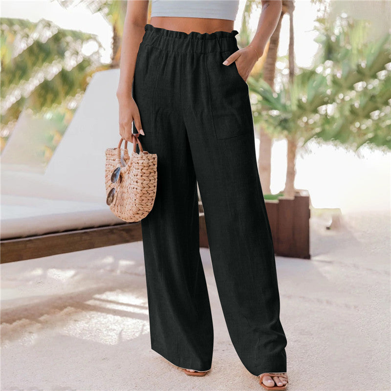 Casual Fashion Ruffled Patch Pocket Wide Leg Pants