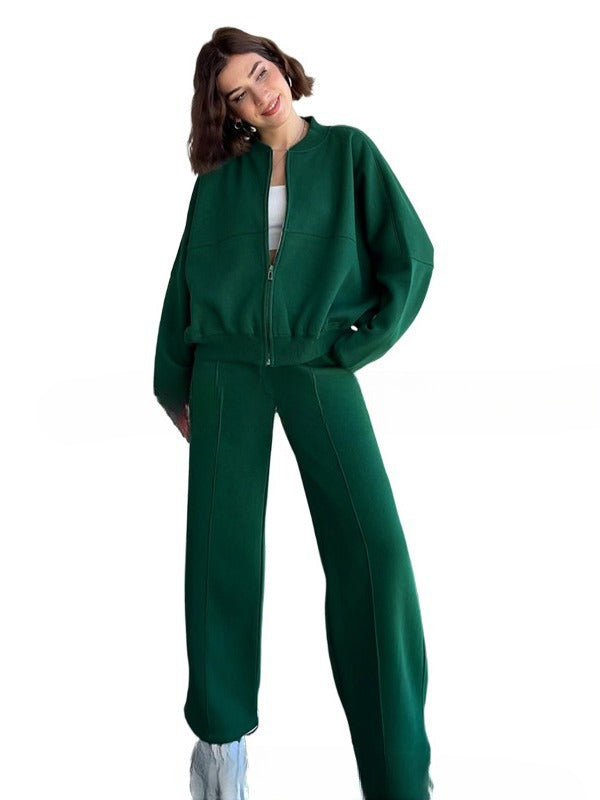 Casual Sports Suit Cardigan Sweater Wide Leg Sweatpants
