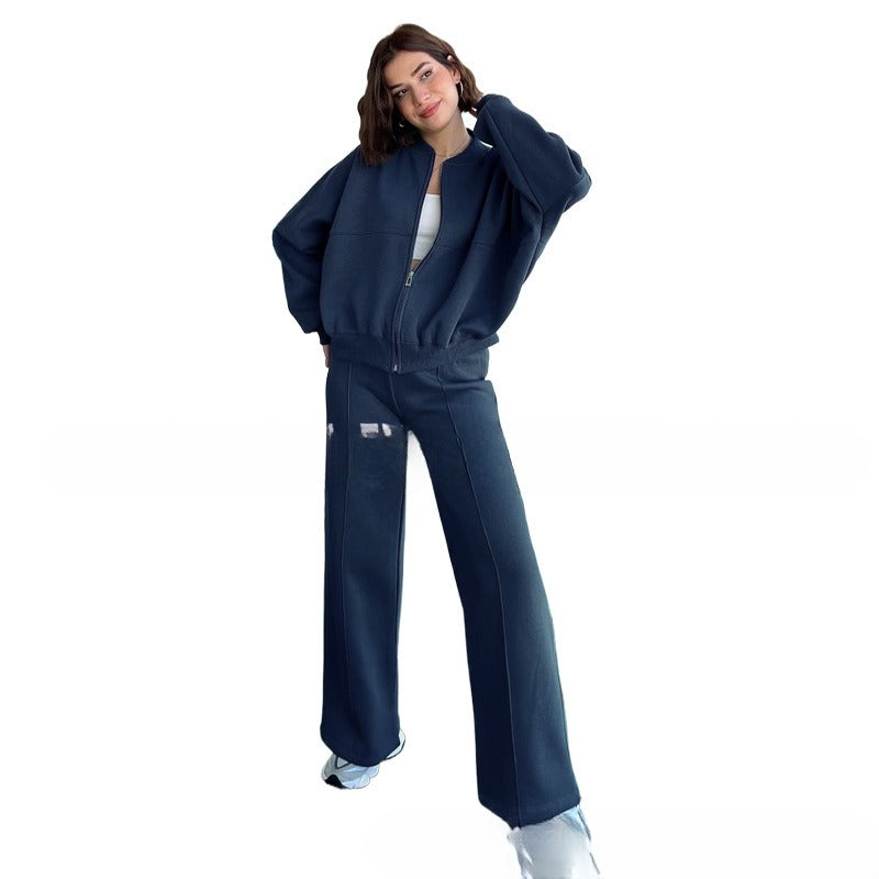 Casual Sports Suit Cardigan Sweater Wide Leg Sweatpants