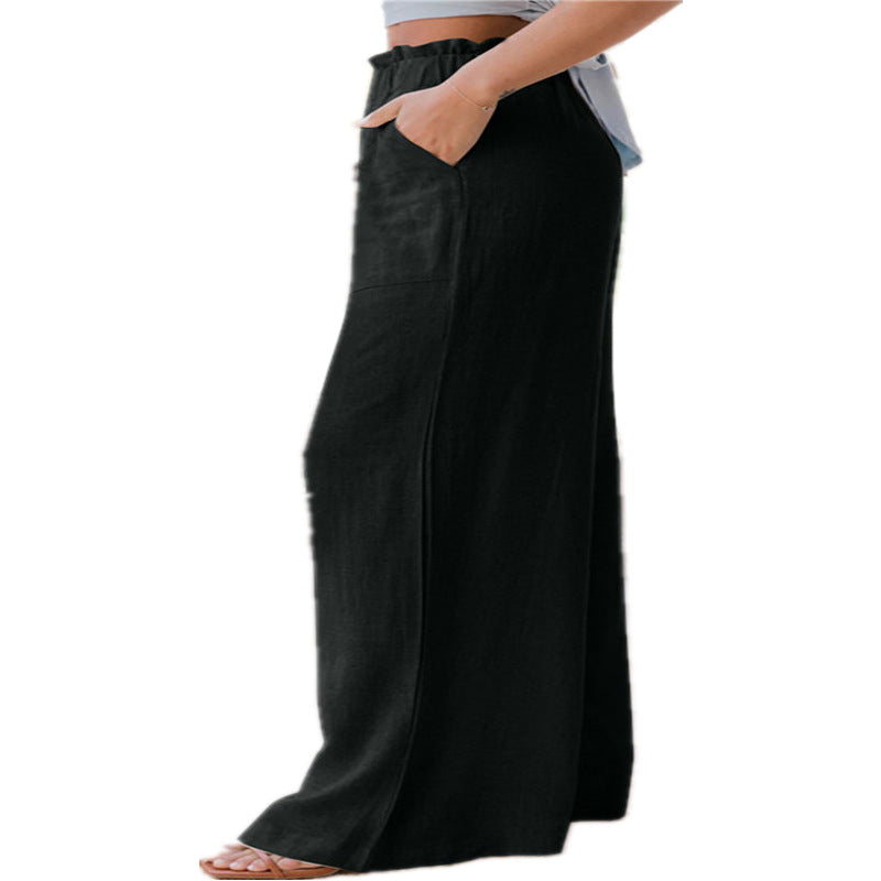 Casual Fashion Ruffled Patch Pocket Wide Leg Pants