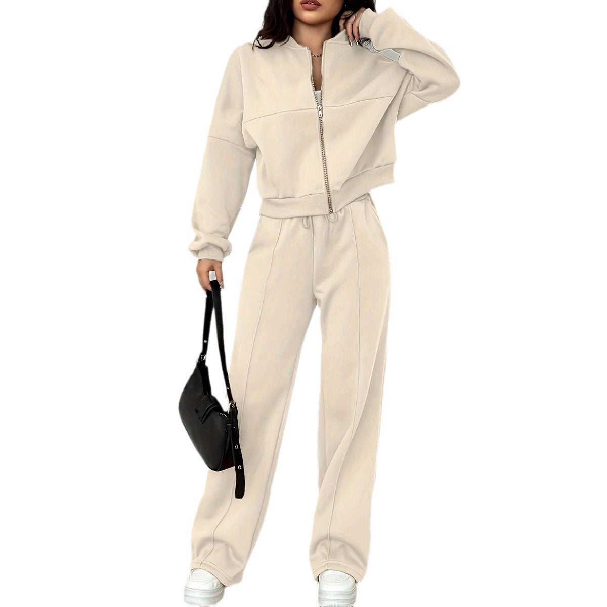 Casual Sports Suit Cardigan Sweater Wide Leg Sweatpants