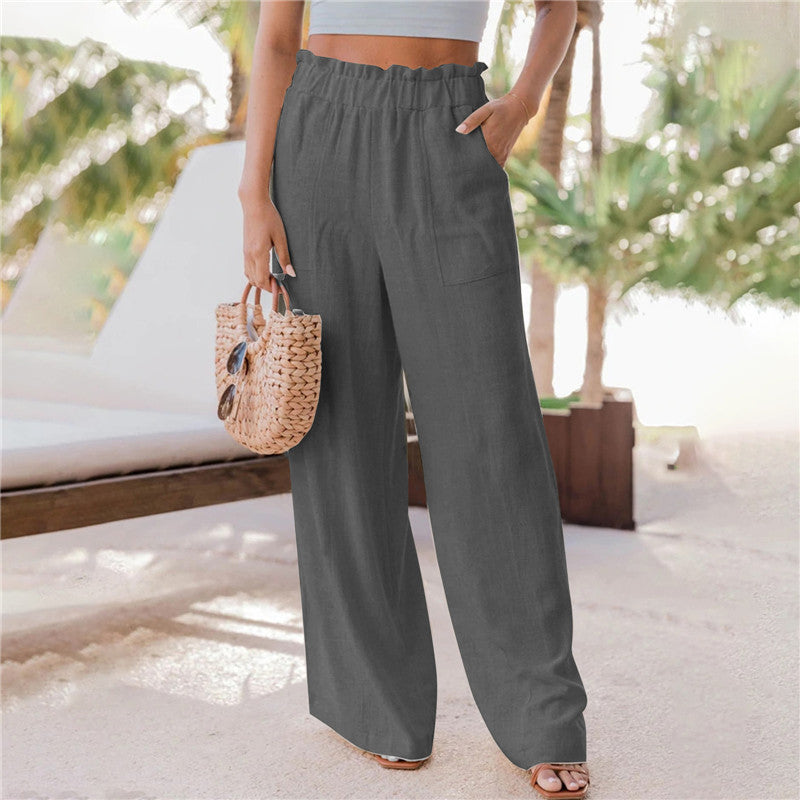 Casual Fashion Ruffled Patch Pocket Wide Leg Pants