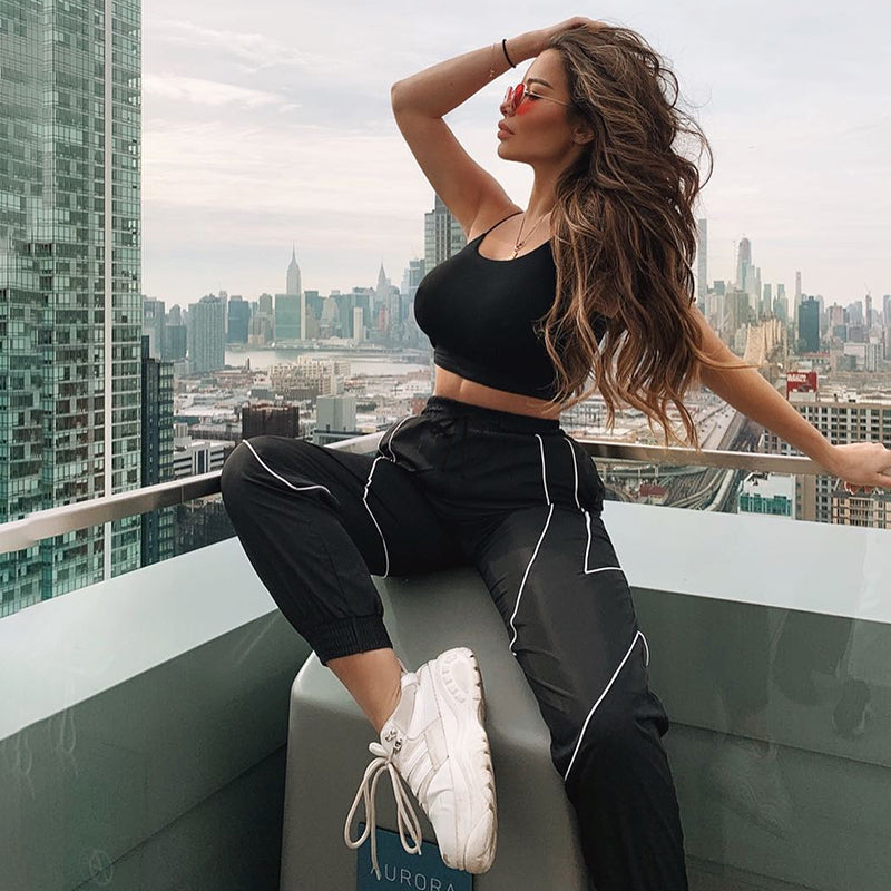 Fashion Reflective Strip Drawstring Sweatpants