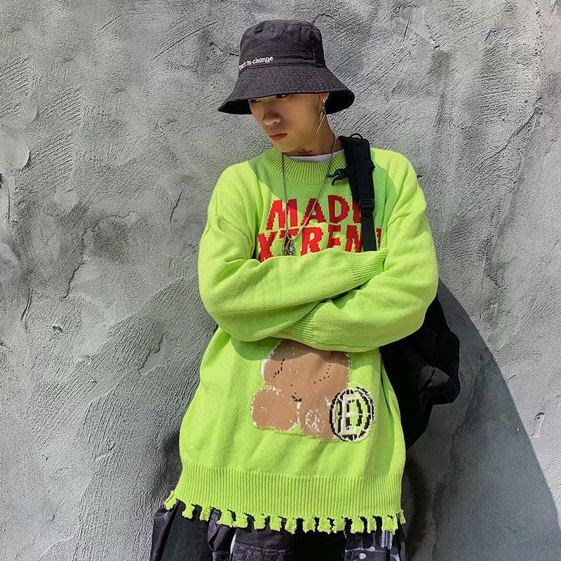 Letter Bear Loose Men And Women Couple Knit Sweater