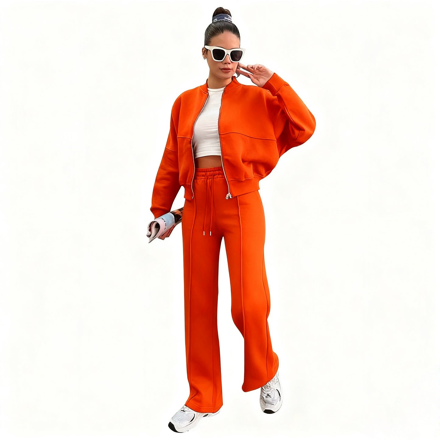Casual Sports Suit Cardigan Sweater Wide Leg Sweatpants