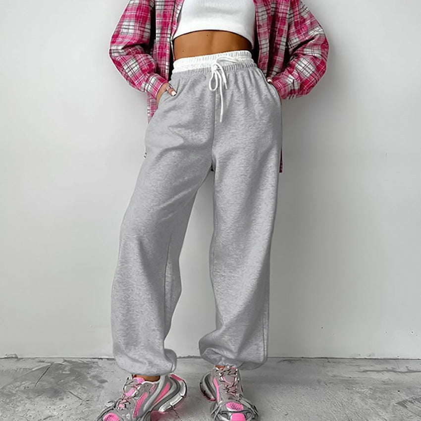 Color Contrast Drawstring Wide Leg Leisure