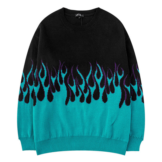 Printed Flame Loose Knit Sweater