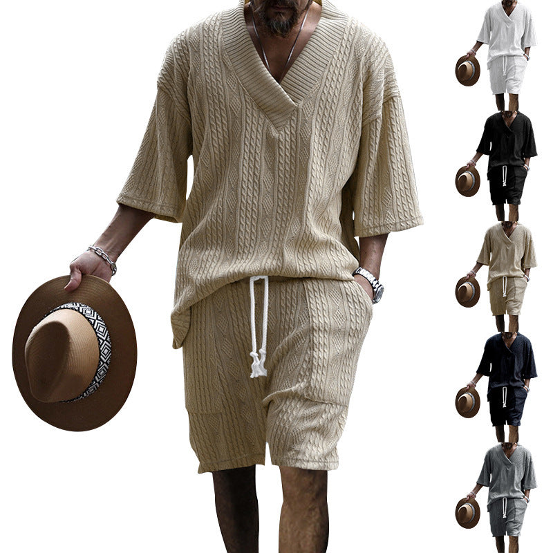 Casual Loose Jacquard Knitwear Shorts Suit
