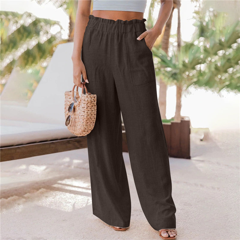 Casual Fashion Ruffled Patch Pocket Wide Leg Pants