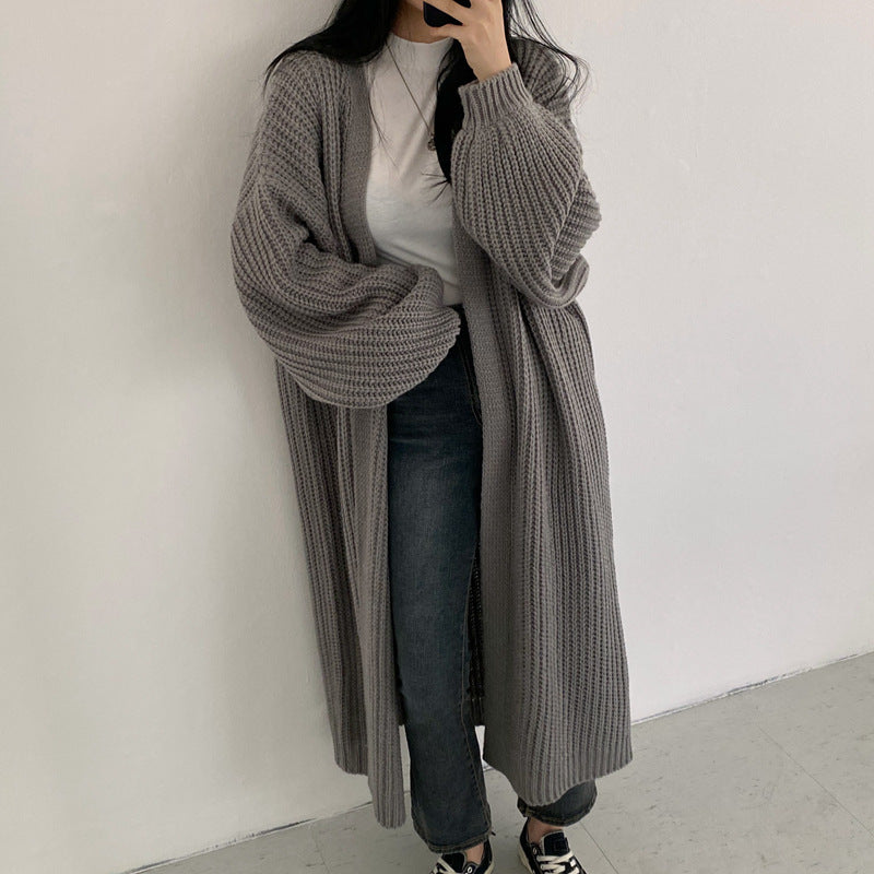 Knit Sweater With Lantern Sleeves And Long Sweater Cardigan Jacket