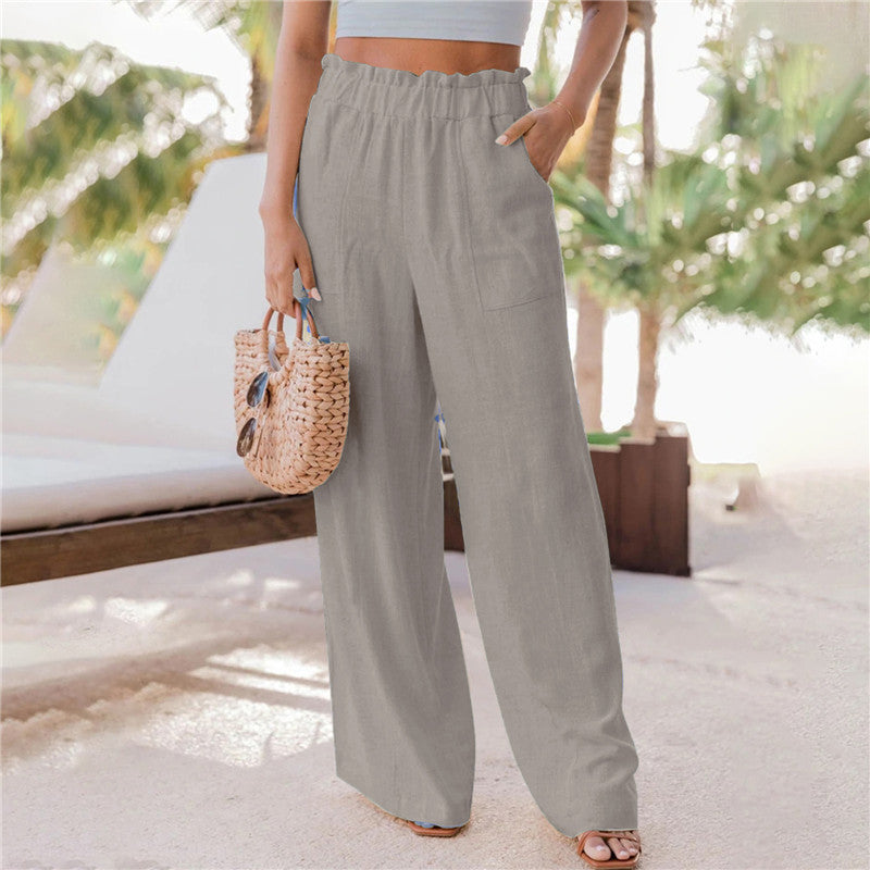 Casual Fashion Ruffled Patch Pocket Wide Leg Pants