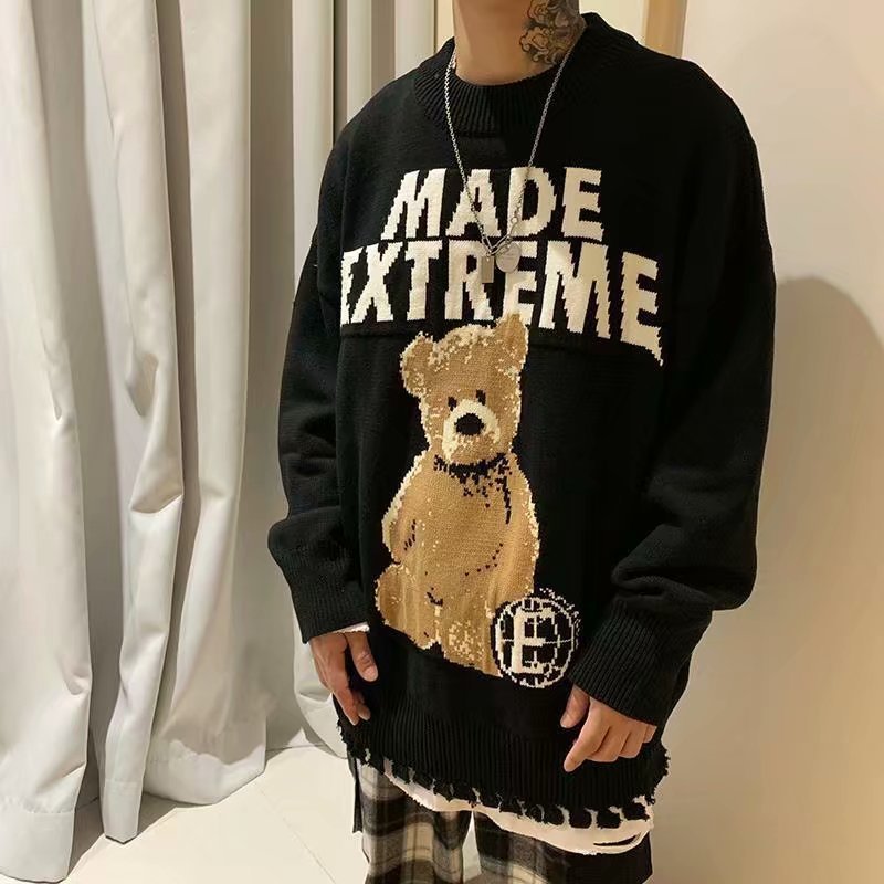Letter Bear Loose Men And Women Couple Knit Sweater