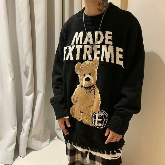 Letter Bear Loose Men And Women Couple Knit Sweater
