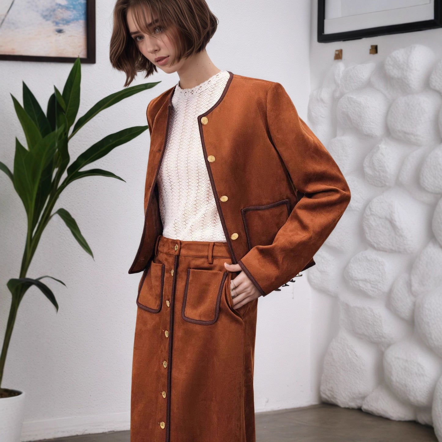 Long-sleeve Trim Design Short Minimalist High-end Coat