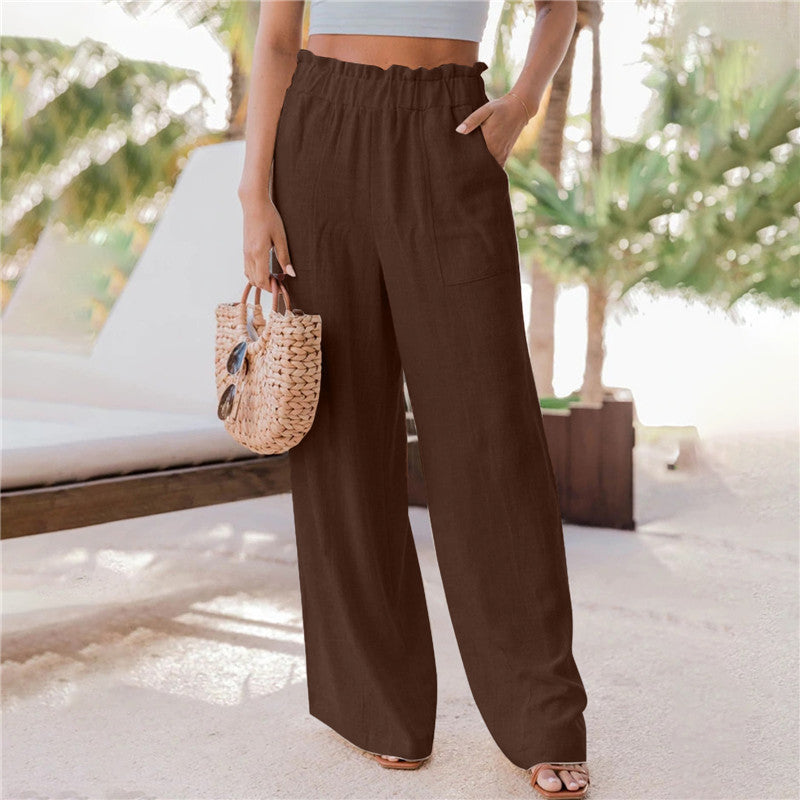 Casual Fashion Ruffled Patch Pocket Wide Leg Pants