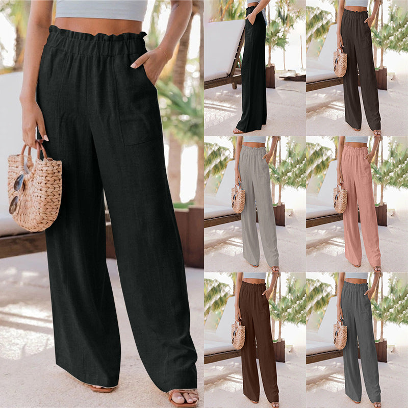 Casual Fashion Ruffled Patch Pocket Wide Leg Pants